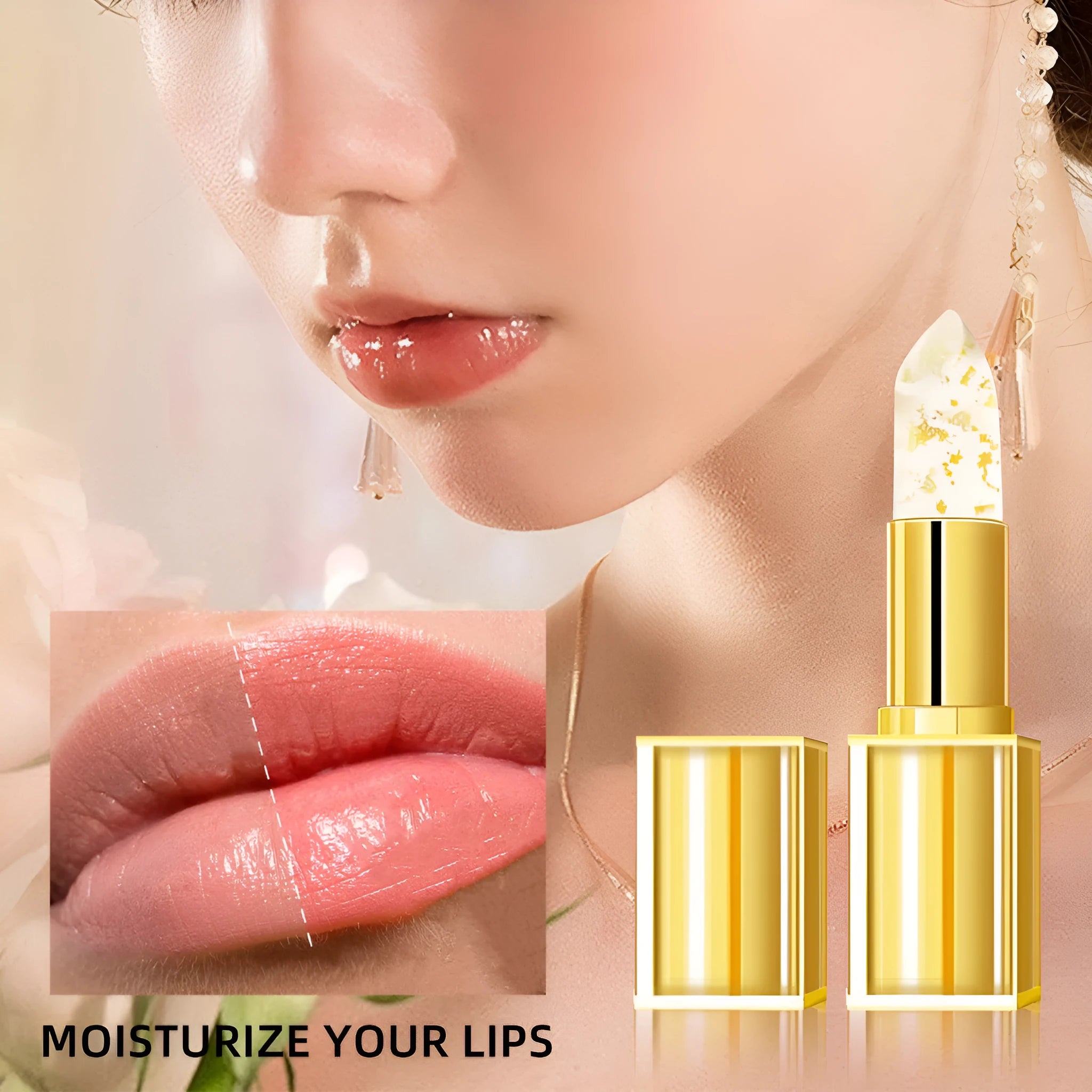YB1001 warm colour-changing anti-smudge lipstick in gold case with 3.5g net content