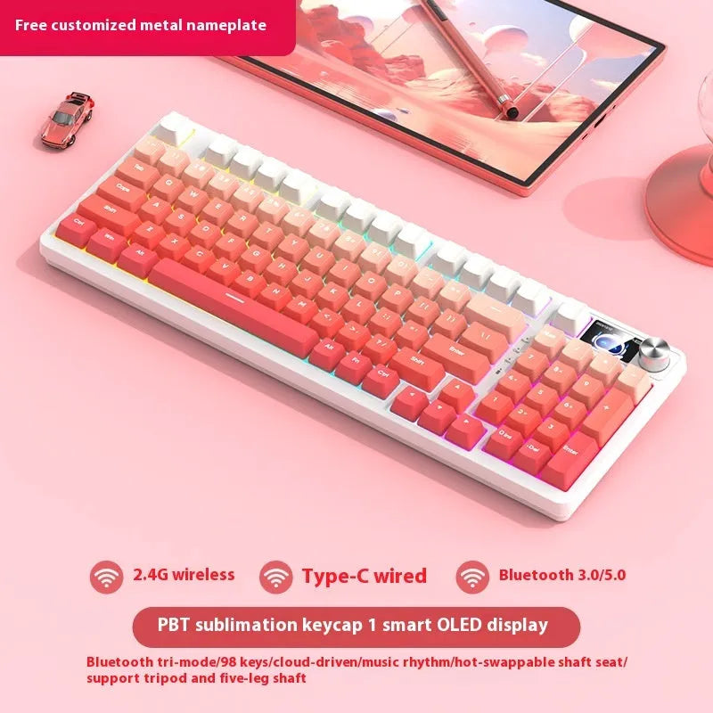 98-key wireless mechanical keyboard kit with display screen options and metal control knob