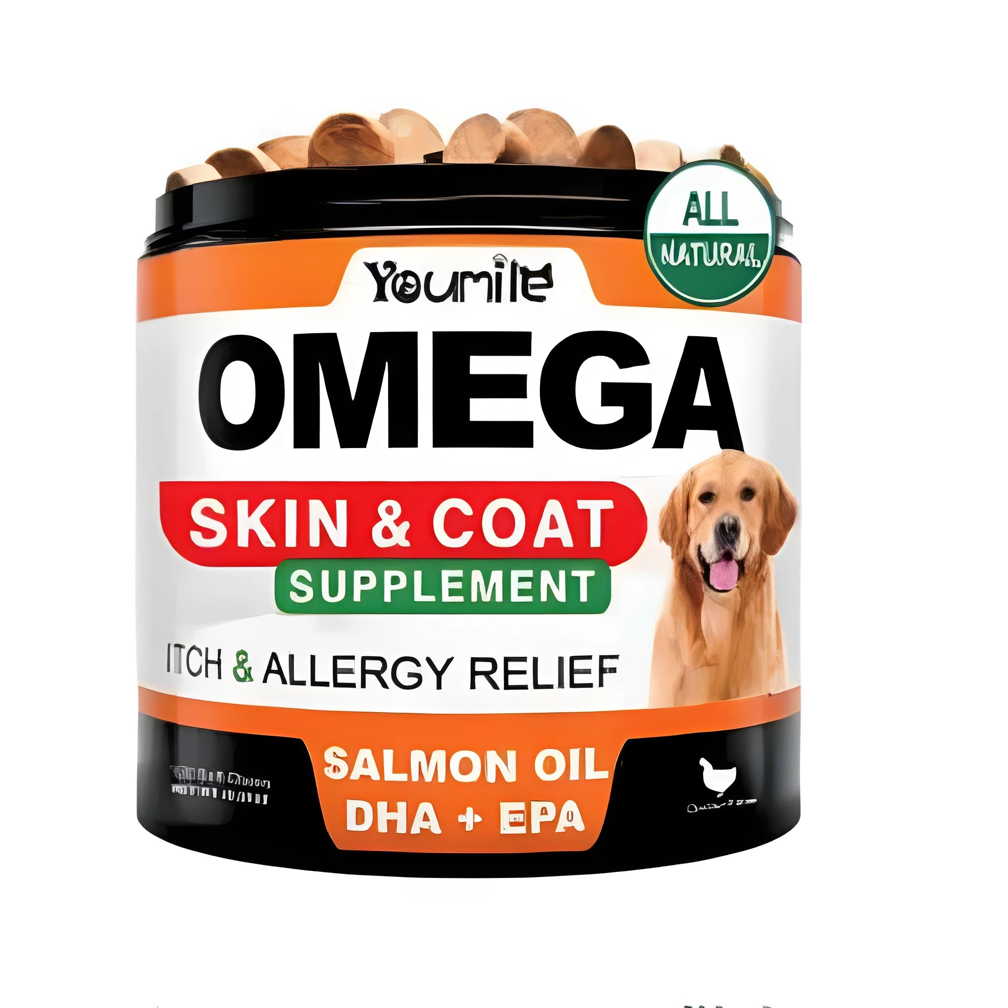 Chewable fish oil supplement capsules in a 120-count bottle