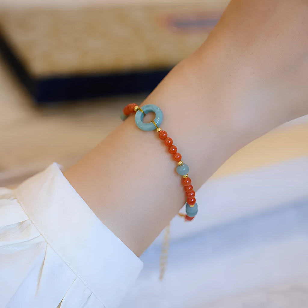 Natural south red agate bracelet for women with 4mm beads and adjustable safety buckle
