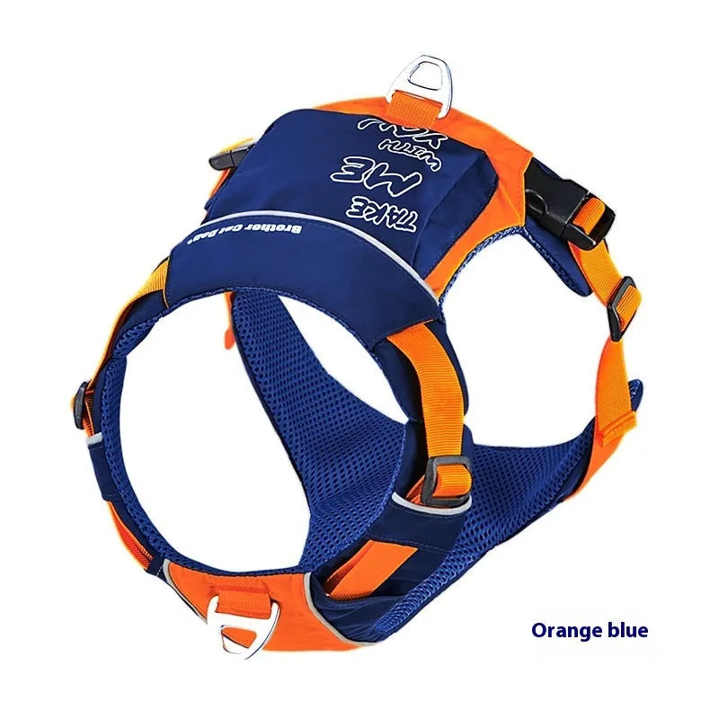 Orange blue nylon dog chest strap vest with single chest back design and adjustable straps