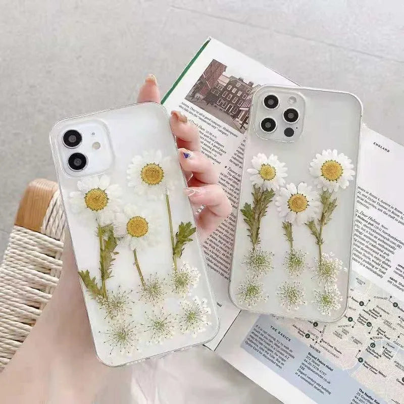 White epoxy daisy TPU phone case protective back cover for iPhone XR