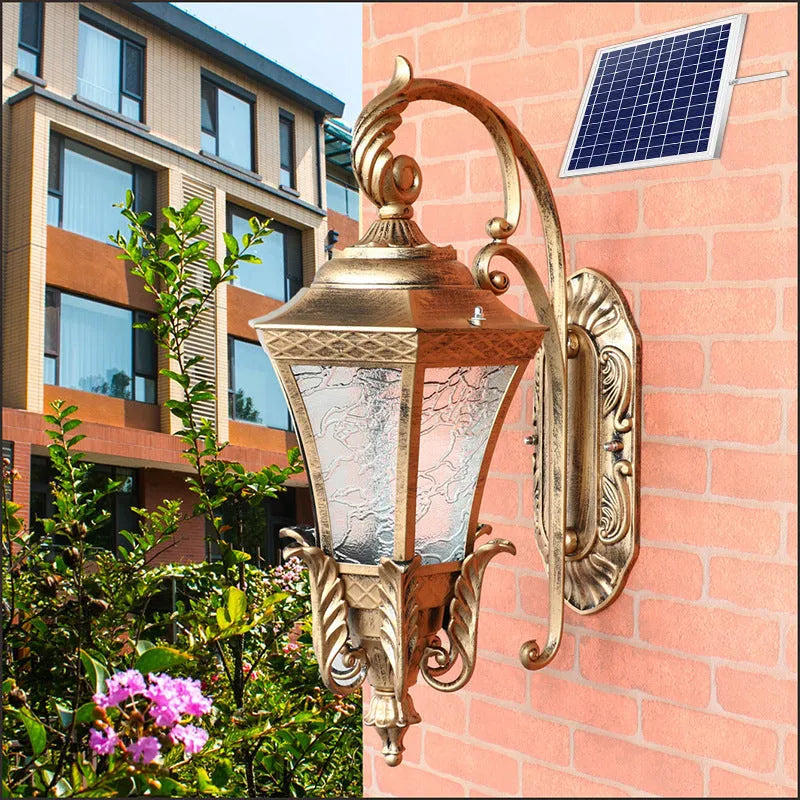 European-style black solar garden lamp with remote control for outdoor courtyard lighting