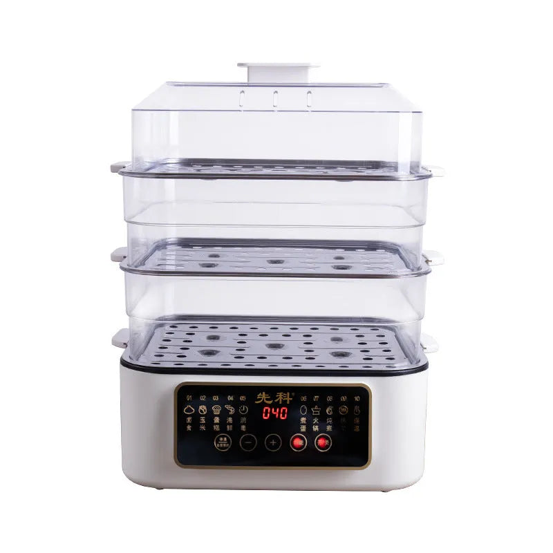 28-litre electric steamer with stainless steel rack and control panel