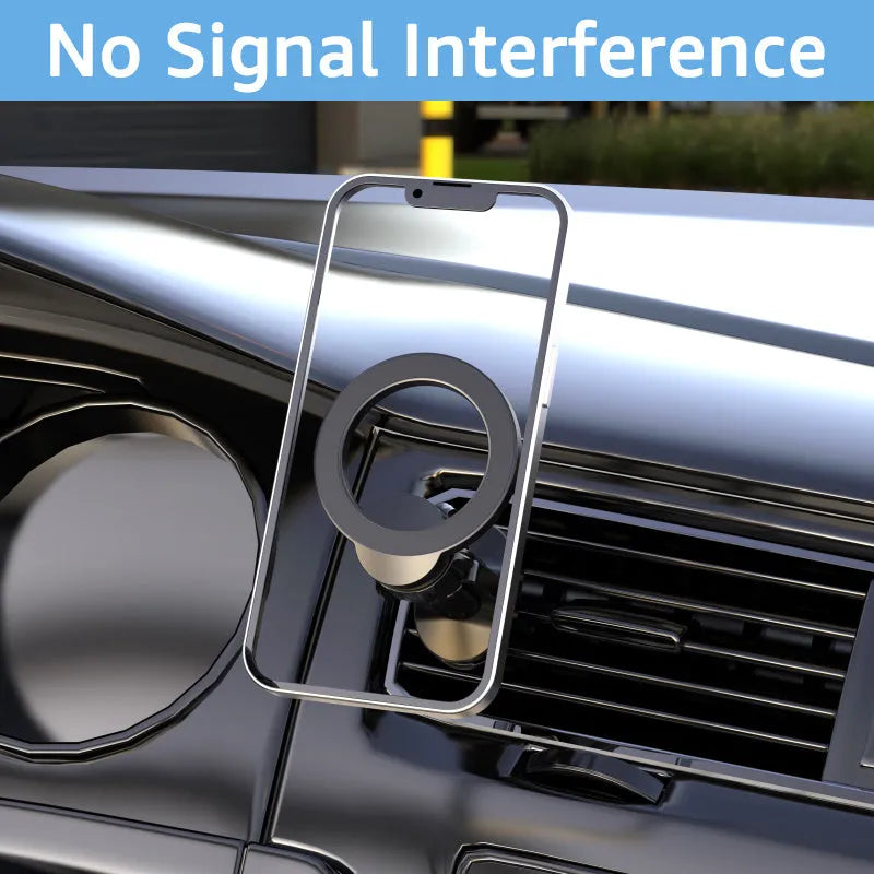 Black magnetic car air vent mobile phone holder with O‑ring bracket for phones up to 6.8 inches.