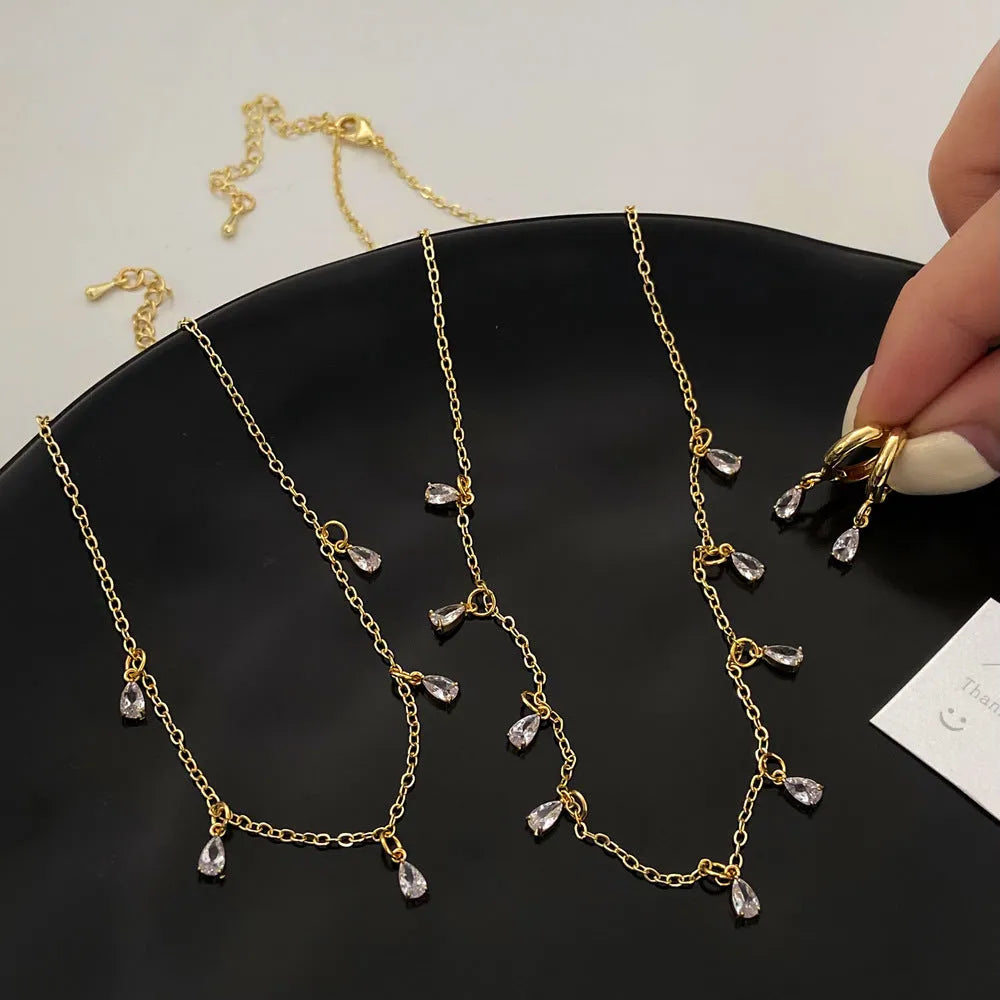 Zircon geometric jewellery set with necklace, earrings and anklet in Korean meteor shower style