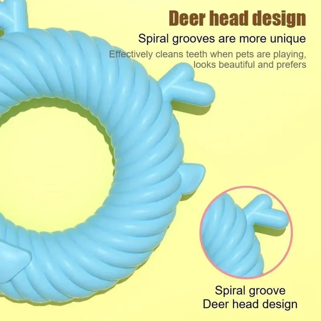 Dog chew toy in TPR material with spiral groove, deer sound, Light Sky Blue colour, 12.5 cm by 13 cm