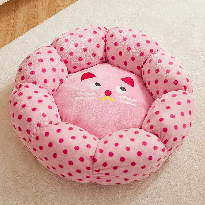 Pink dot cat nest cushion bed with fabric cover, 45cm or 65cm size for cats