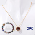 Natural stone beaded necklace and bracelet set on display showing bead texture and style