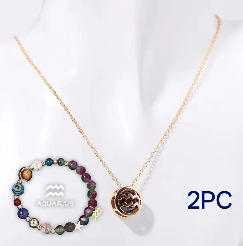 Natural stone beaded necklace and bracelet set on display showing bead texture and style
