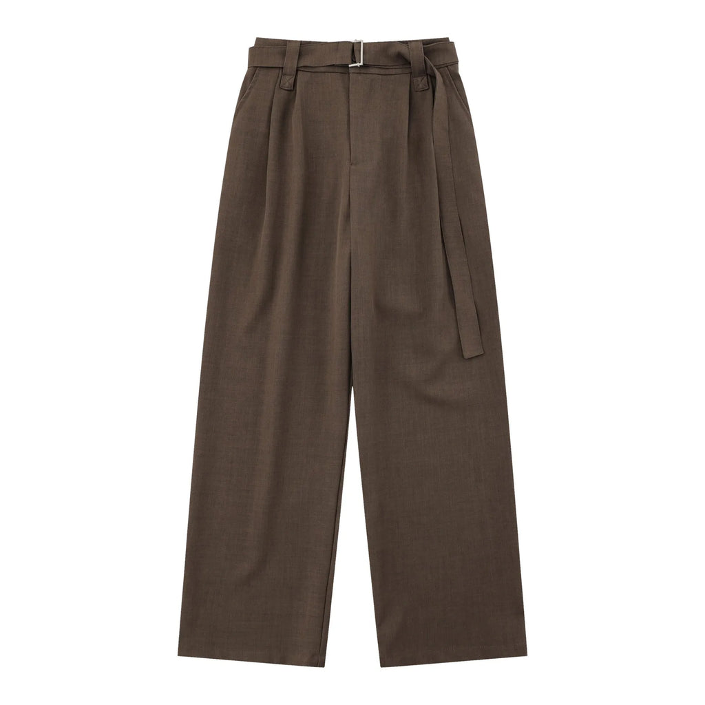 Loose high waist wide-leg trousers in black, women’s polyester straight-leg casual pants