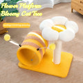 Yellow bee-themed cat climbing frame with sisal scratching post, tunnel, and platforms.