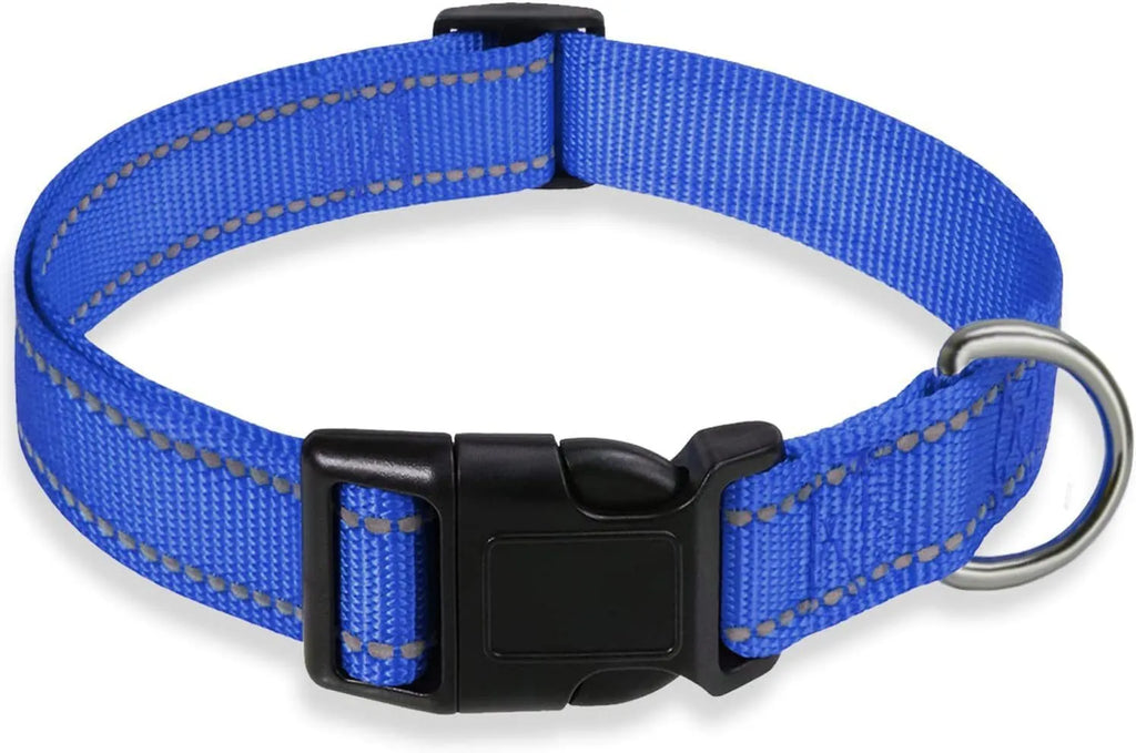 Adjustable nylon dog chest strap collar in black, blue, red, green, orange, purple, and lake blue