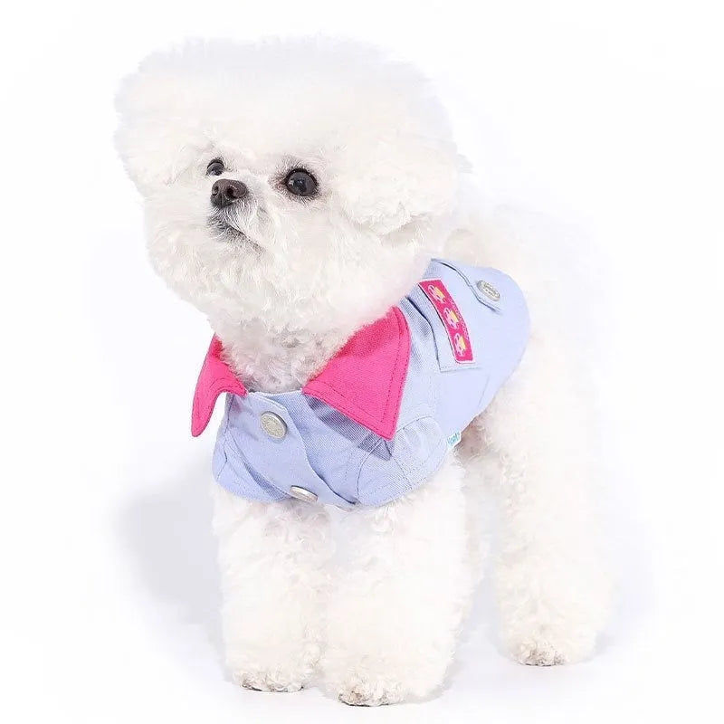 Blue and purple polyester dog vest with traction rope ring for small breed summer wear