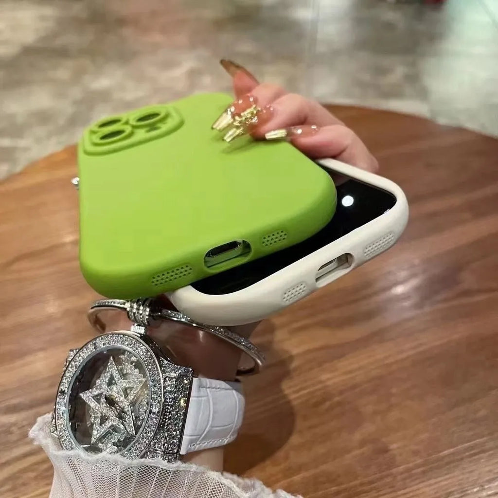 Silicone solid colour electroplated phone case for iPhone in antique white showing button covers and camera cutout