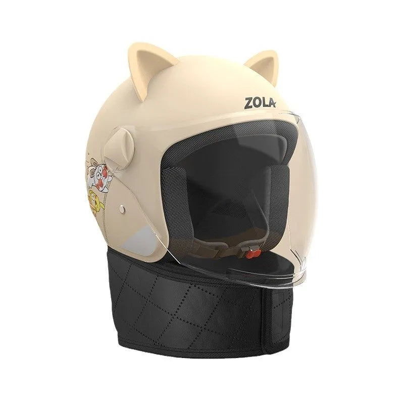Electric bicycle helmet with anti-fog visor and detachable winter scarf in blue colour