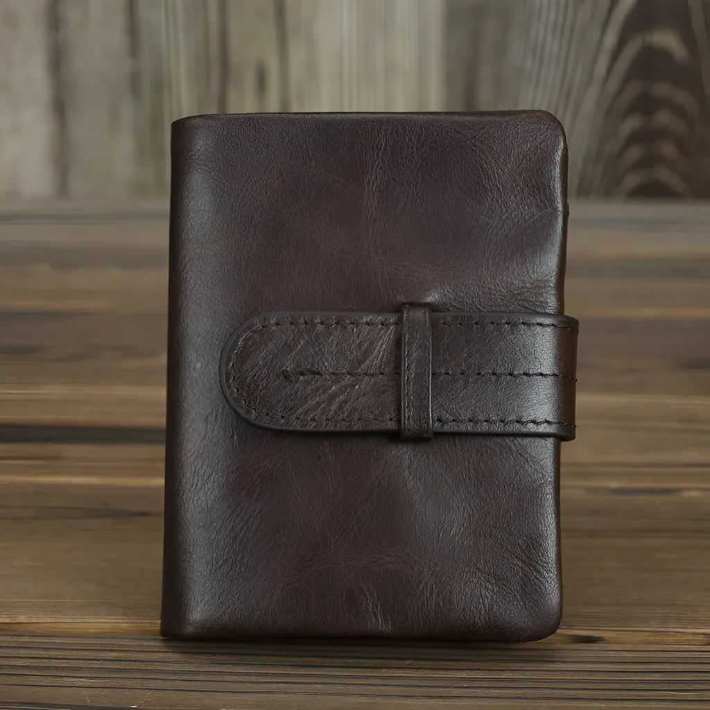 Genuine leather multi-card-slot women's wallet in solid colour with visible stitching, ultra-light design