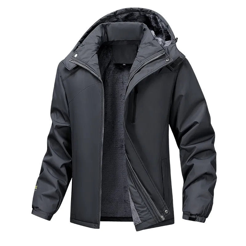 Men's plus size loose fit hooded waterproof coat in army green colour