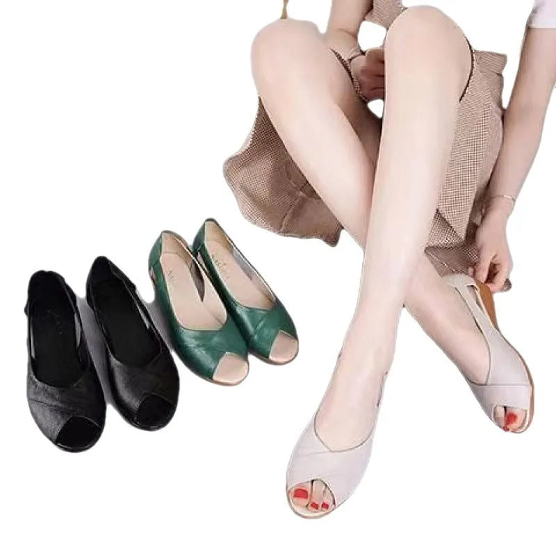 Casual peep toe women's sandals with mid heel, ankle buckle, and fish mouth toe bracket in black