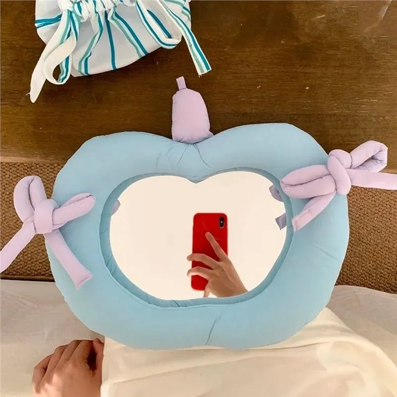 Korean-style decorative wall mirror with cotton-filled fabric backing in apple green colour