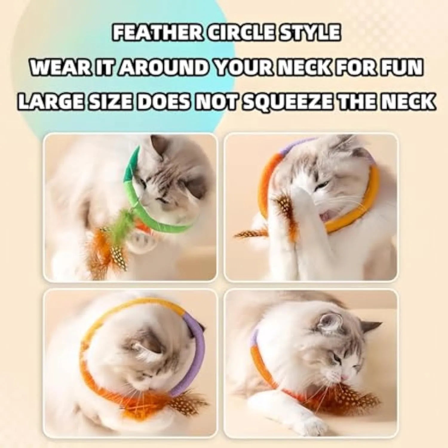 Circular cotton rope cat toy with feathers and catnip, measuring 25cm, in green colour