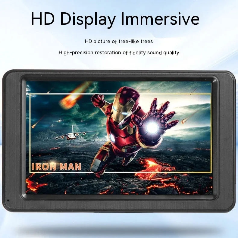 Black portable vehicle-mounted MP5 player with 7-inch LCD screen, front view