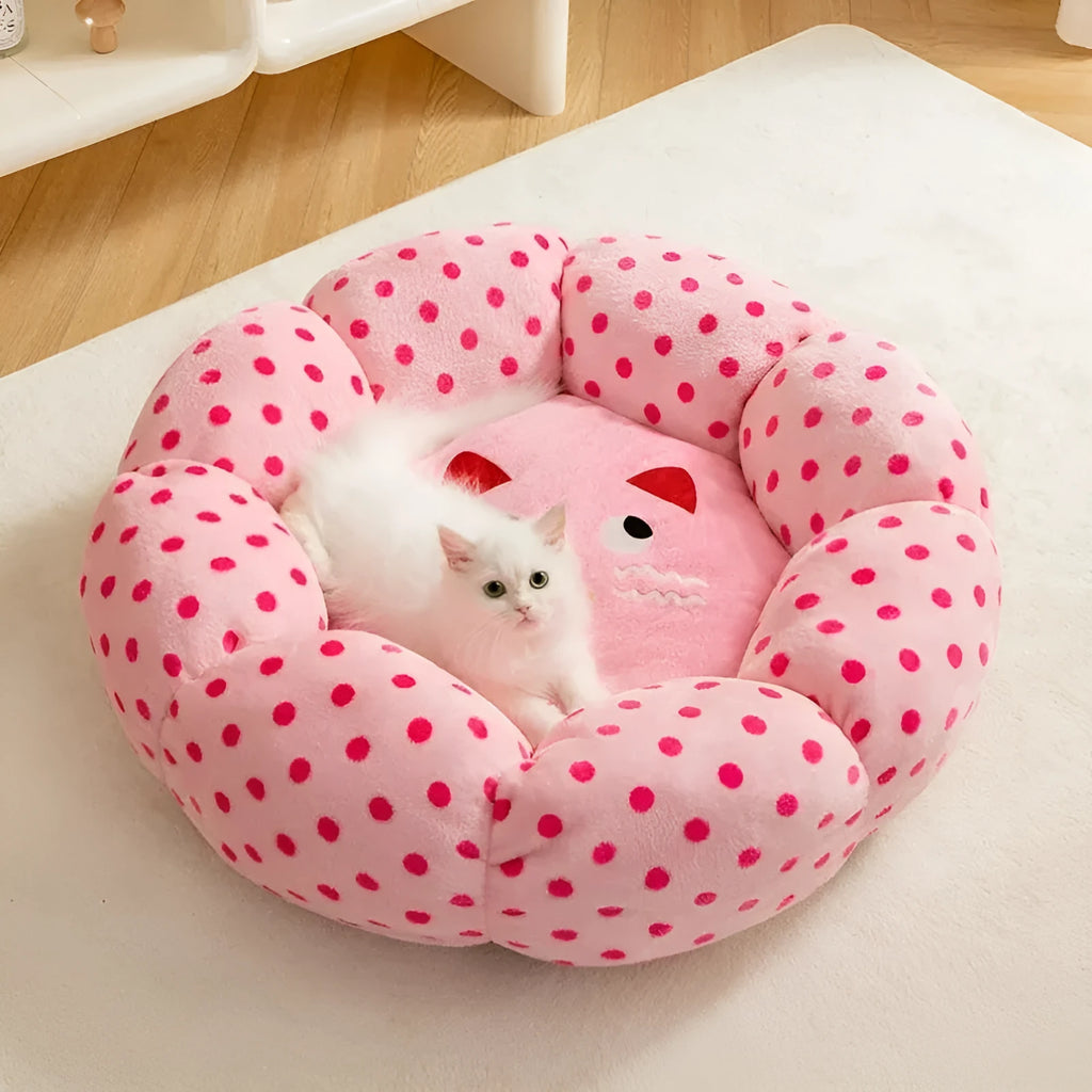 Pink dot cat nest cushion bed with fabric cover, 45cm or 65cm size for cats
