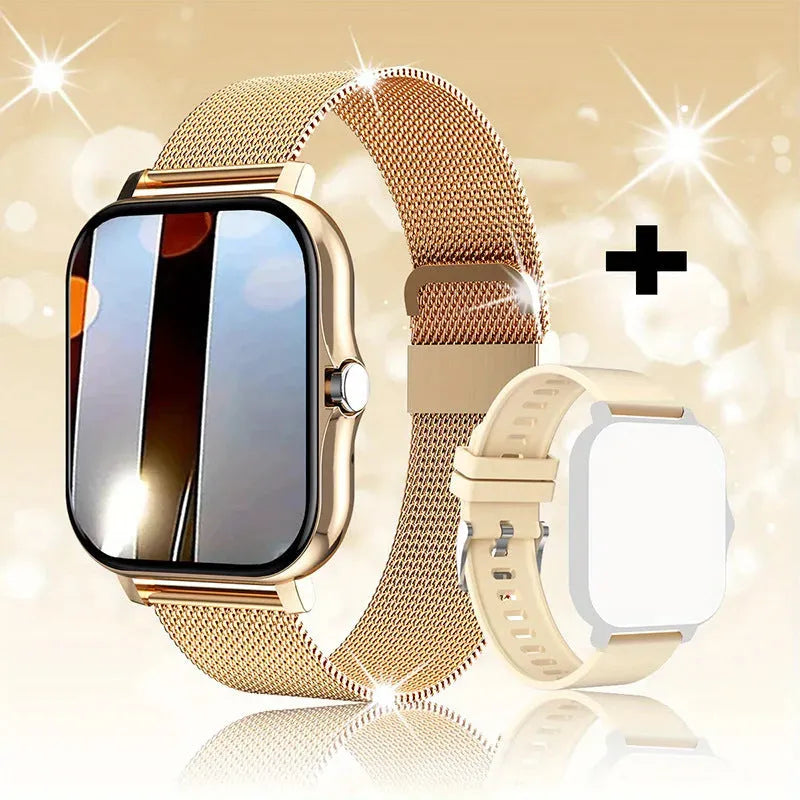 Smart watch with 1.44-inch touch screen showing heart rate display on silicone strap