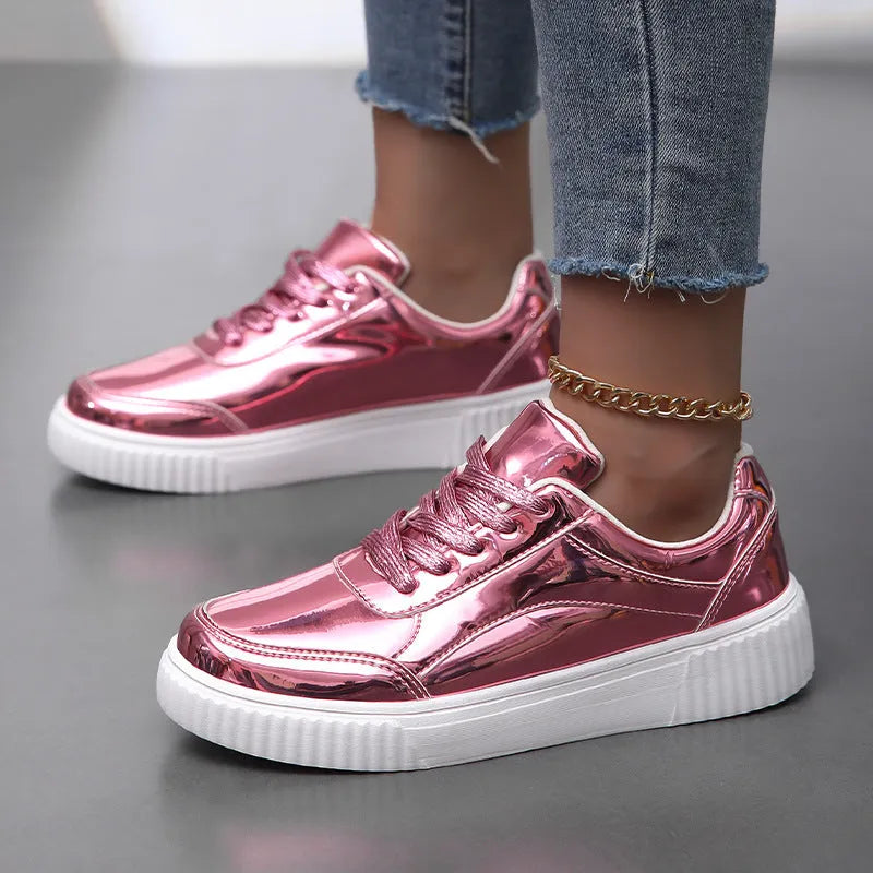Gold sequin platform sneakers with round toe and thick MD sole
