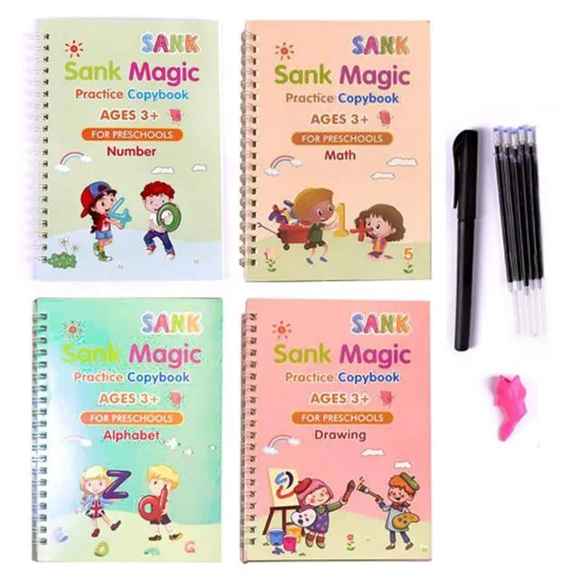 Magic stylus calligraphy practice books set in cardboard with pen and refills, 13 x 19 cm, four colour options