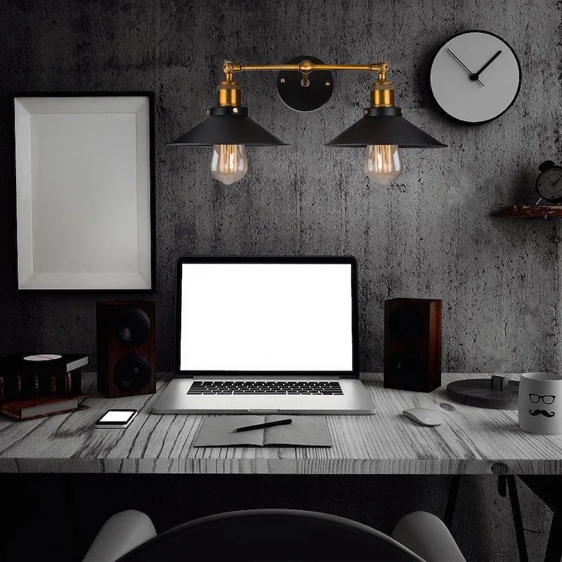 American retro industrial iron craft wall lamp black double head 220V for indoor use