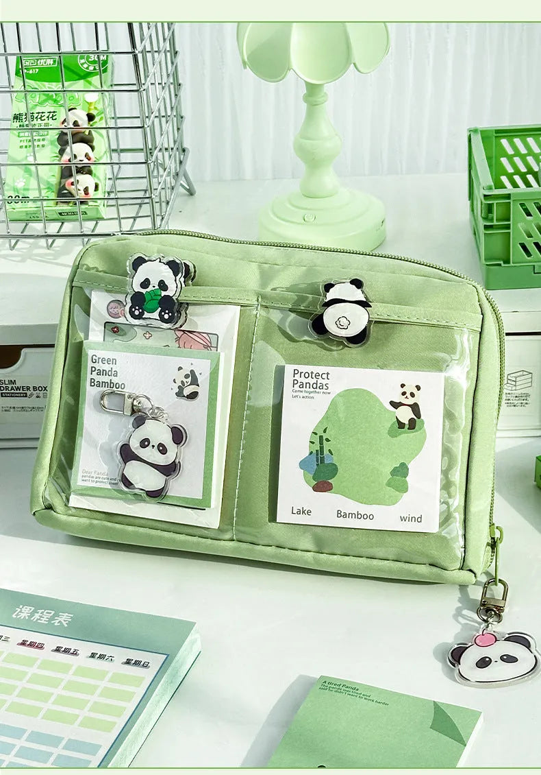 Green 12-layer canvas pencil case with layered storage compartments for pens and pencils, Korean style