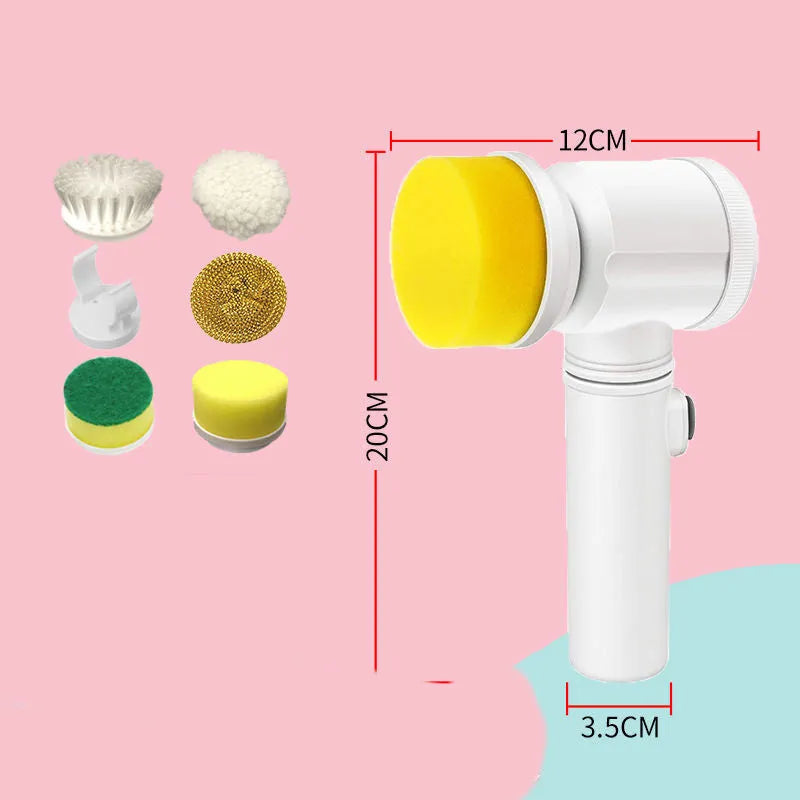 Rechargeable electric kitchen scrubber with nylon brush head and lambskin flannel cover on a ceramic hob