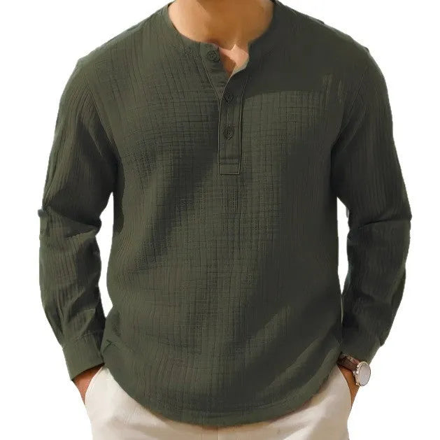 Cotton and linen long sleeve slim fit T-shirt with 3/4 sleeves in solid colour options