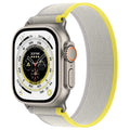 Single ring integrated nylon watch strap for Apple Watch in various colours on a grey background