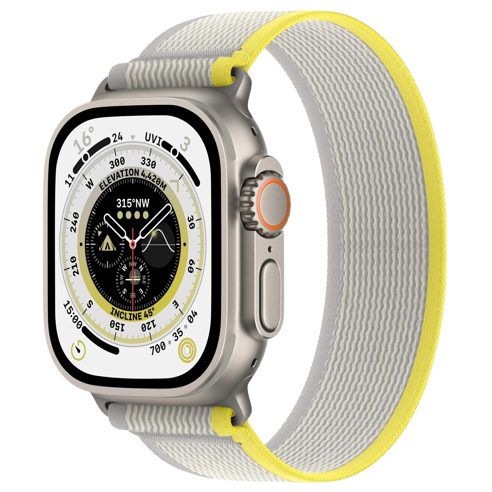 Single ring integrated nylon watch strap for Apple Watch in various colours on a grey background