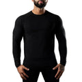 Men's long sleeve tight cotton sports t-shirt in army green, round neck, quick-dry exercise top