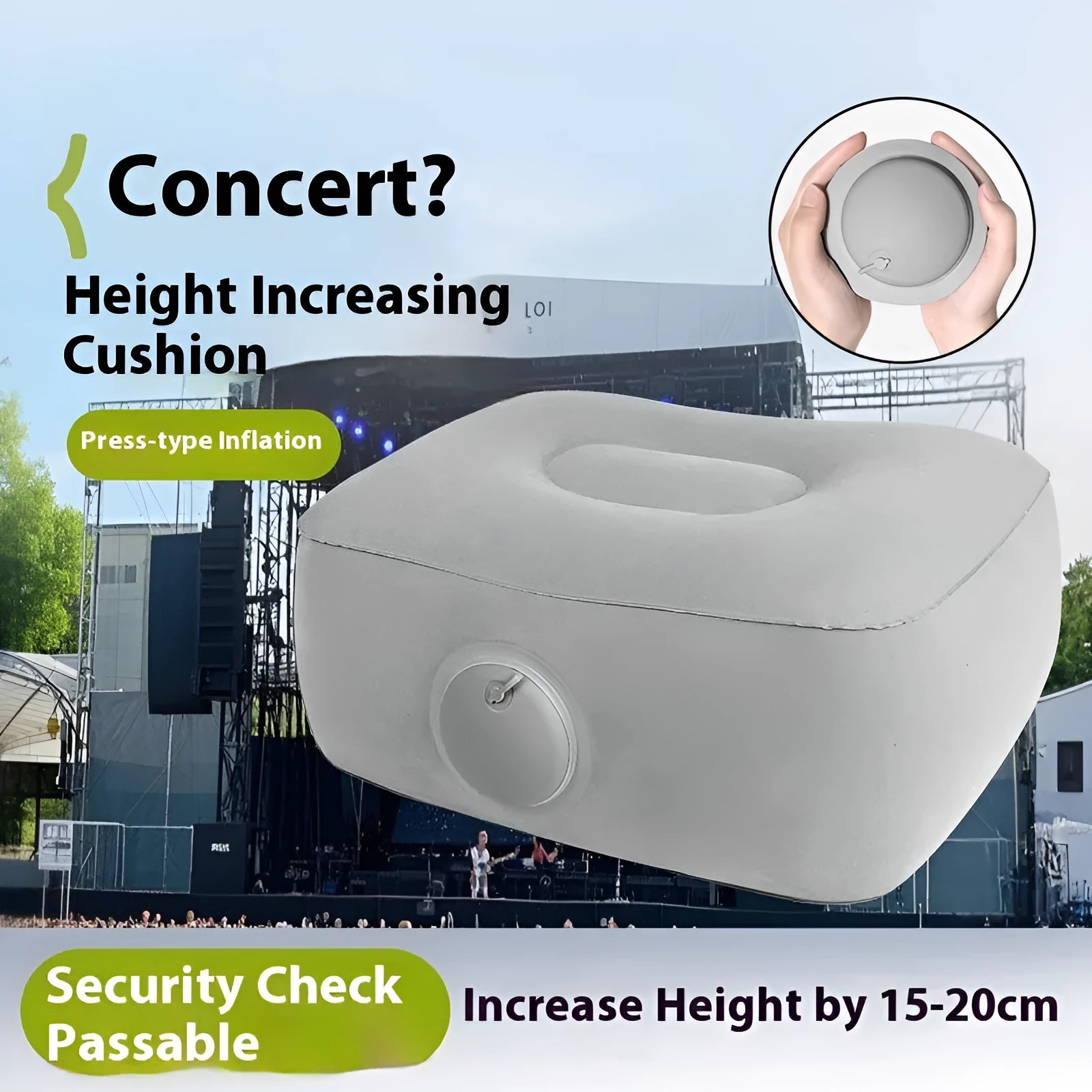 Portable press inflatable seat cushion with flocking surface folded and deflated on a table
