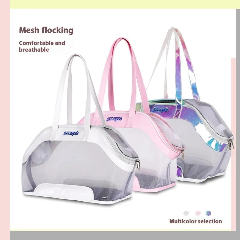 MOORPET leather cat carry bag in solid colour with 25L capacity for outings.