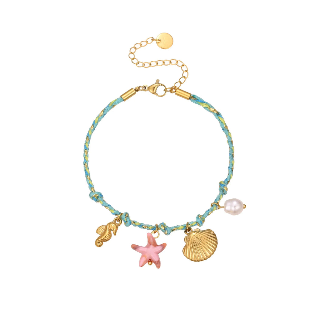 Handmade braided rope titanium steel necklace or bracelet with 18K gold electroplating in purple, pink, or blue styles.