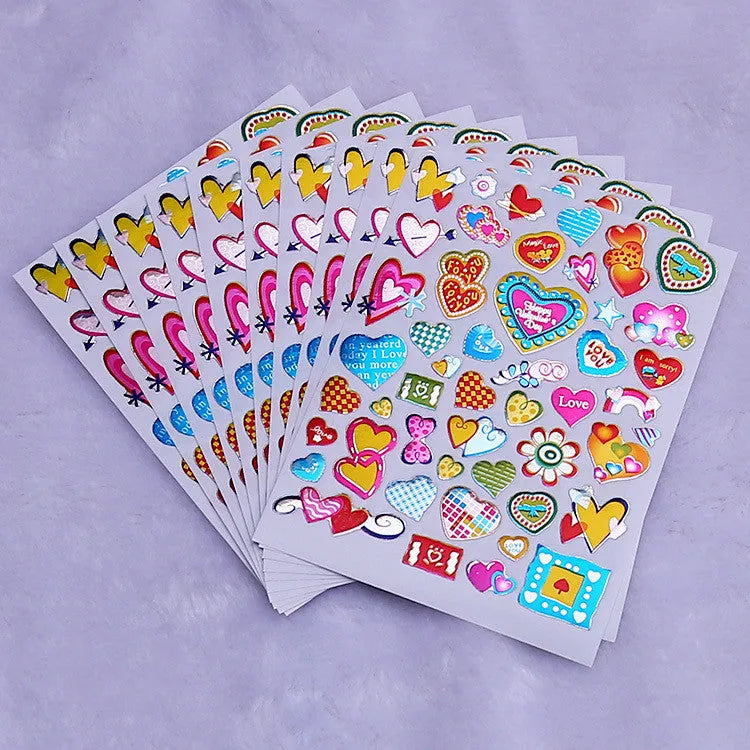 100 heart reward stickers with waterproof gilded laser finish on a white background