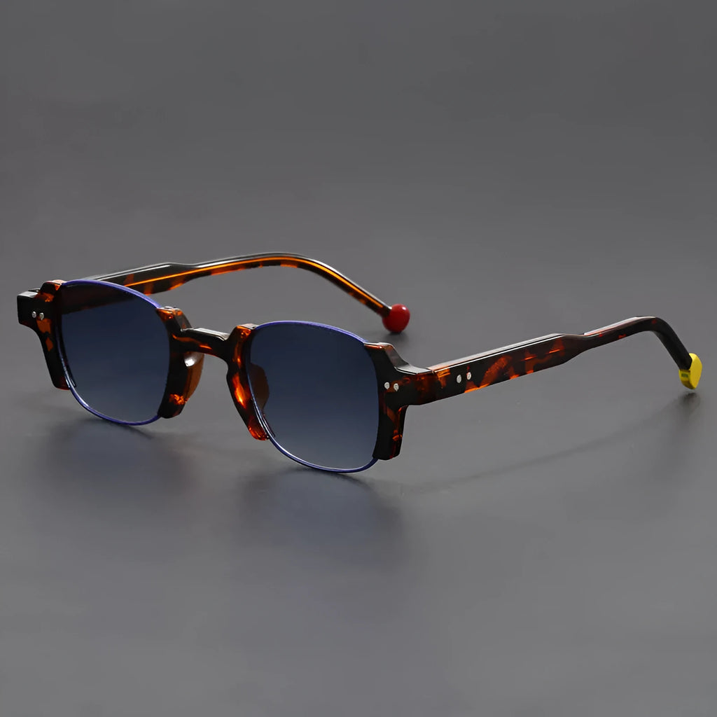 European and American retro pin square frame sunglasses in dark green, side view