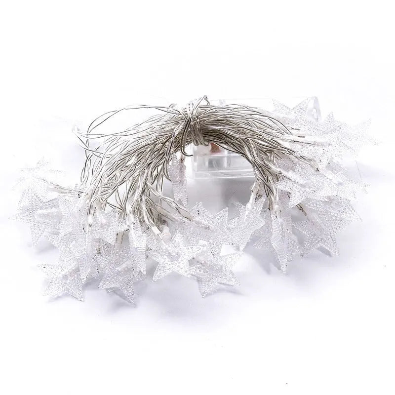LED star light string with 20 warm white lights on 3m cable, glass shells, outdoor holiday decoration