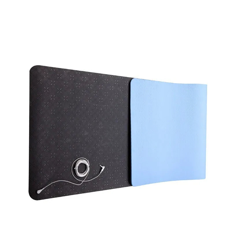 Blue conductive grounding yoga mat with flower pattern, 182cm long with grounding wire