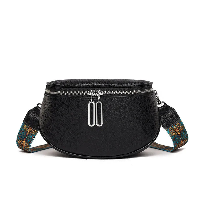Women's soft PU messenger bag in saddle shape showing cross-border style with single shoulder strap