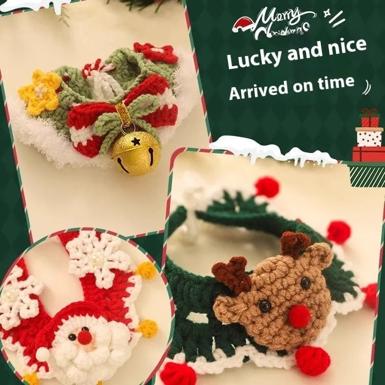 Winter wool pet scarf with cartoon pattern and muppet collar hat decoration for Christmas, available in various colours