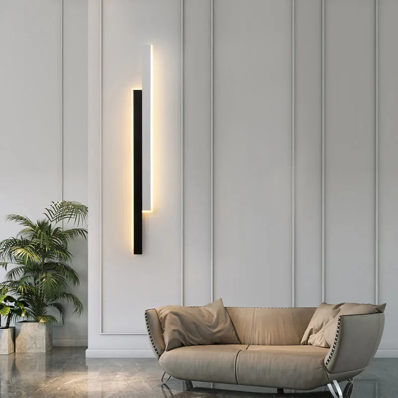 Modern minimalist grid-free pole gate wall lamp with three-color LED acrylic shade left configuration for bedside