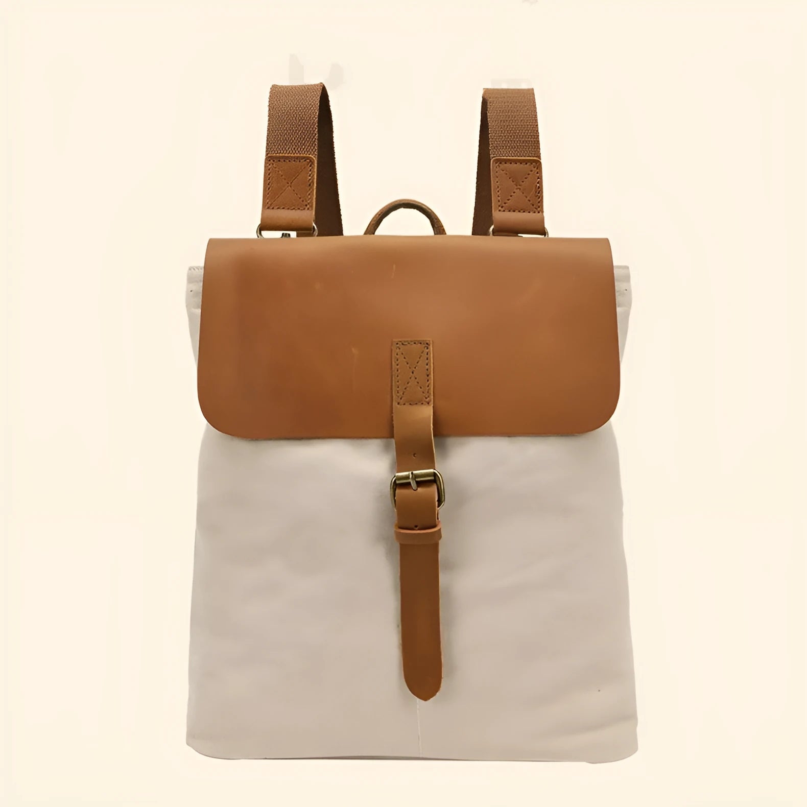 Canvas waterproof student backpack with spliced design, size 29x13x35cm, in brown colour