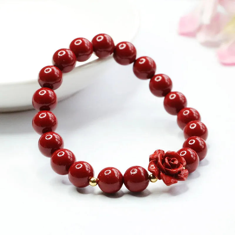 Natural cinnabar purple gold sand rose bracelet 8mm handcrafted stone bead women's national style