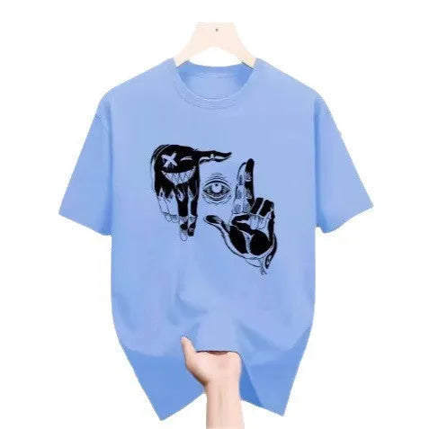 Men's cartoon-printed mesh t-shirt in bird eye polyester with round neck and short sleeves
